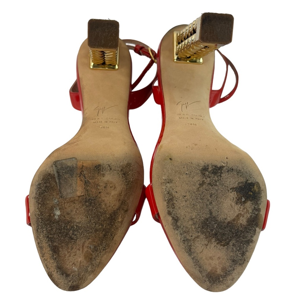 Giuseppe Zanotti Red Sandals with Gold Chain Heel - Picture 11 of 12
